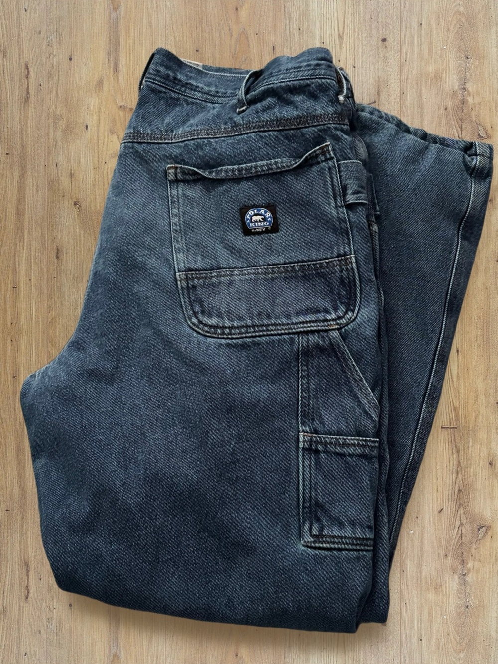 Polar King by Key Insulated Carpenter Medium Wash Denim Jeans Work Pants 38X32